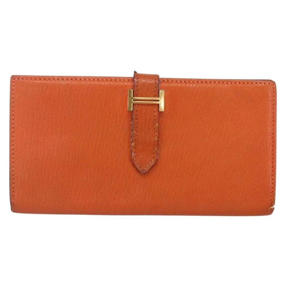 Hermes Leather Bean Souffle Wallet Orange